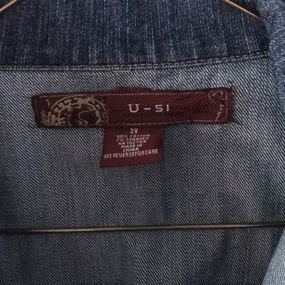 U-51 Jeans Rhinestone Butterfly Cropped Jacket - Picture 3 of 4